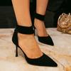 Women's high-heeled sandals women's black plush fashion sexy pointed rear zipper high-heeled women's shoes