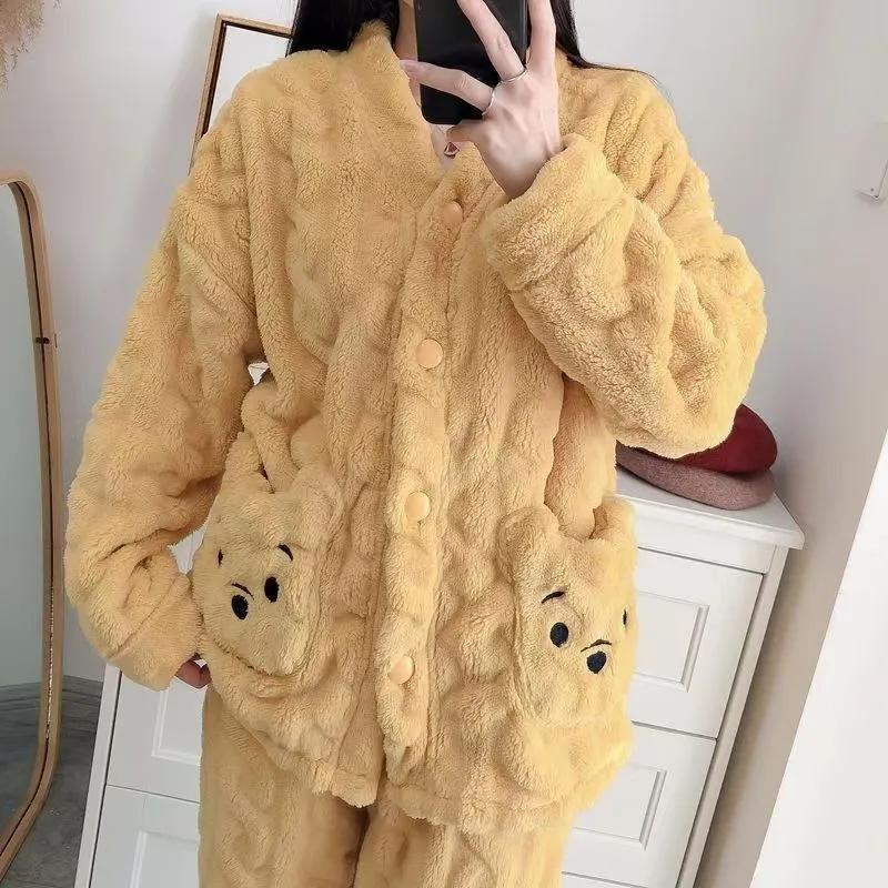 Winter Coral Fleece Thickened Warm Women's Long-sleeved Home Service Suit Can Be Worn Outside V-neck