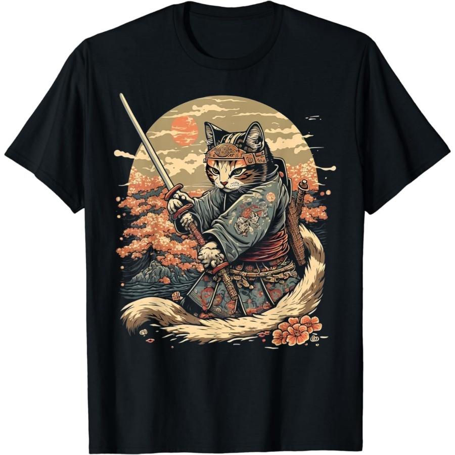 

AETYOAJKLUoi Japanese Art Cat Ninja Ukiyo-e Anime Style Samurai Cat T-Shirt(1) XXXXXL чорний