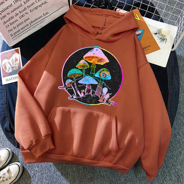 Garden of Shrooms Colorful Neon Print Unisex/Women Cotton Hoodie Casual Oversized Pullover Popular Sweatshirt Trend Unisex Clothing