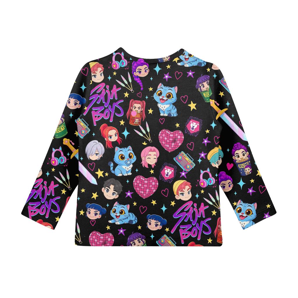 Children's Witch  Printed Long Sleeved Round Neck Top With Floral Print For Daily Casual T-shirt