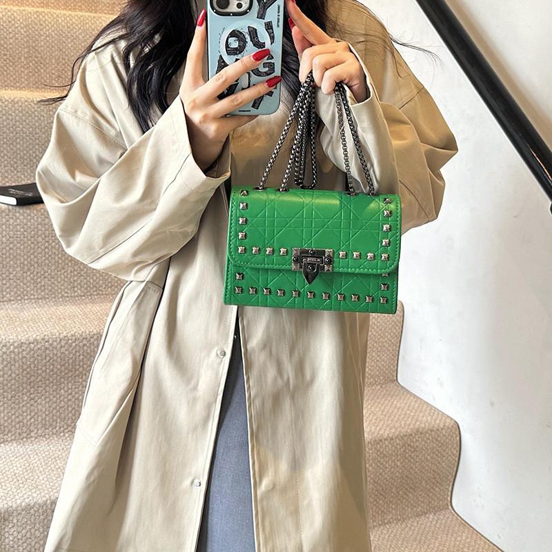 Stylish Retro Rivet Small Square Bag For Women In Elegant Black White And Pink