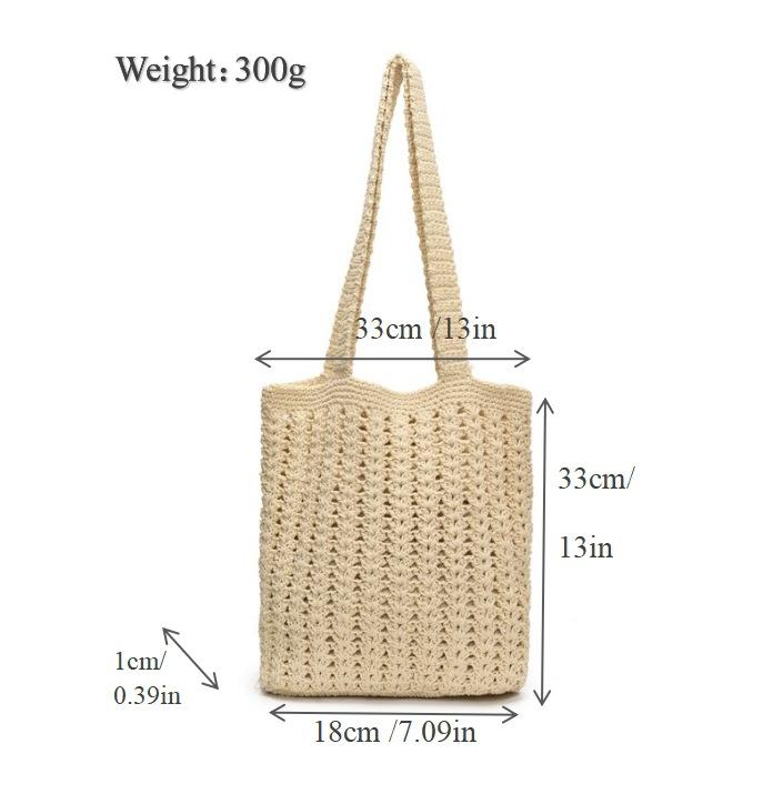 Single shoulder hollow straw bag handmade cotton thread woven bag Single shoulder large capacity versatile tote bag Women's vacation beach bag