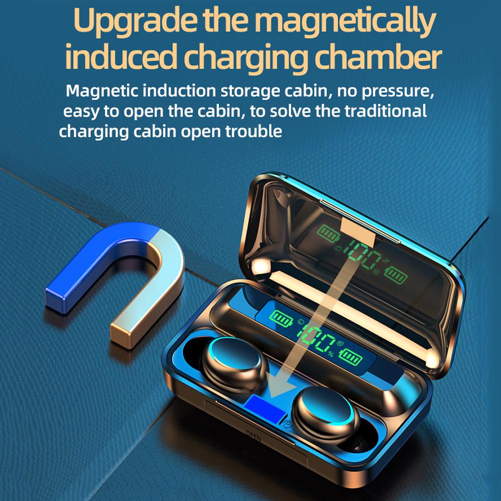 Wireless BT5.0 Earbuds Digital Earphones Noise Resuction with LED Power Display Charging Box Built in Mic Support Phone
