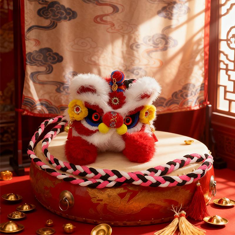 Chinese Style Cute Lion Dance Plush Women Crossbody Bag Handmade Shoulder Bag Key Bag Wallet New Year Accessories
