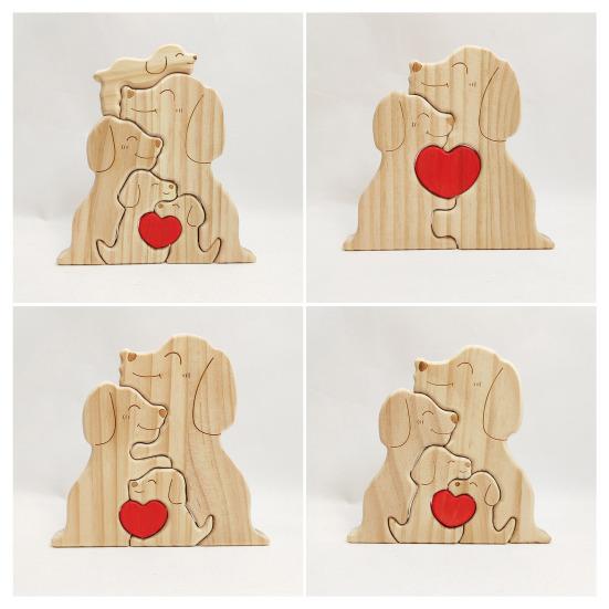 Wooden Dog Family Puzzle Loving Family Dog Jigsaw Puzzle with Red