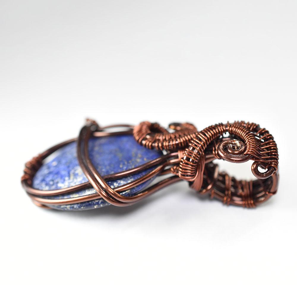 Natural Lapis Lazuli 65 Ct Certified Handmade Copper Wire Wrapped Oval Pendant