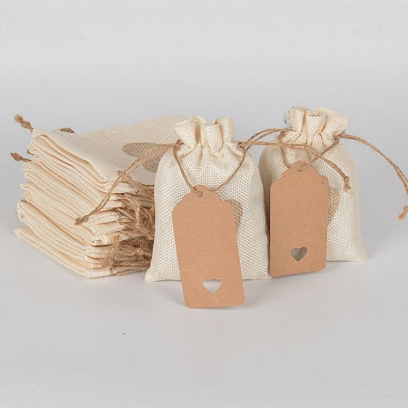 Pack of 51 Love Heart Burlap Bags Stylish Gift Packaging Bag Fashionable Storage Bag for Jewelry and Small Treasures