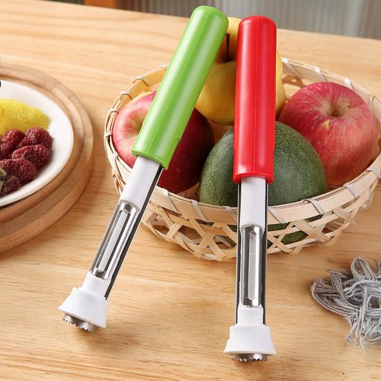 2-in-1 Obstentkerner und Schäler mit gezahnten Doppelklingen Edelstahl-Gemüseentkerner Ergonomischer Griff Küchenwerkzeug