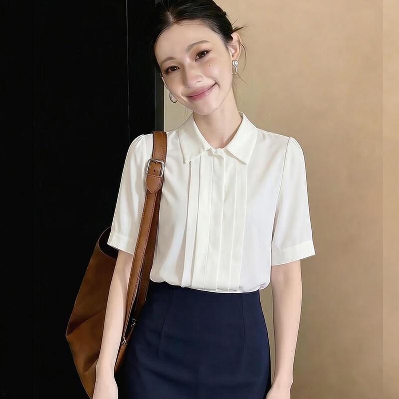La Chapelle Women s White Chiffon Short Sleeve Shirt M
