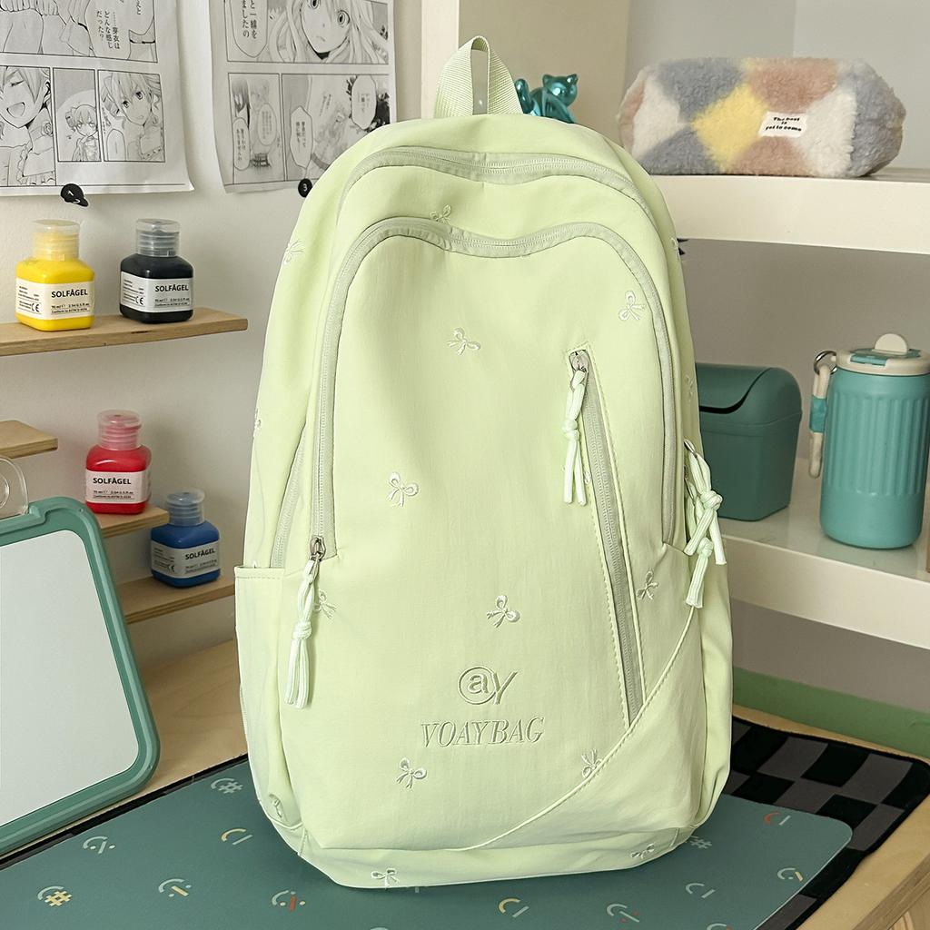 Schoolbag Korean Ins Cream Solid Color Floral Embroidery Student Backpack Fresh and Sweet Soft Girl Atmosphere Travel Backpack