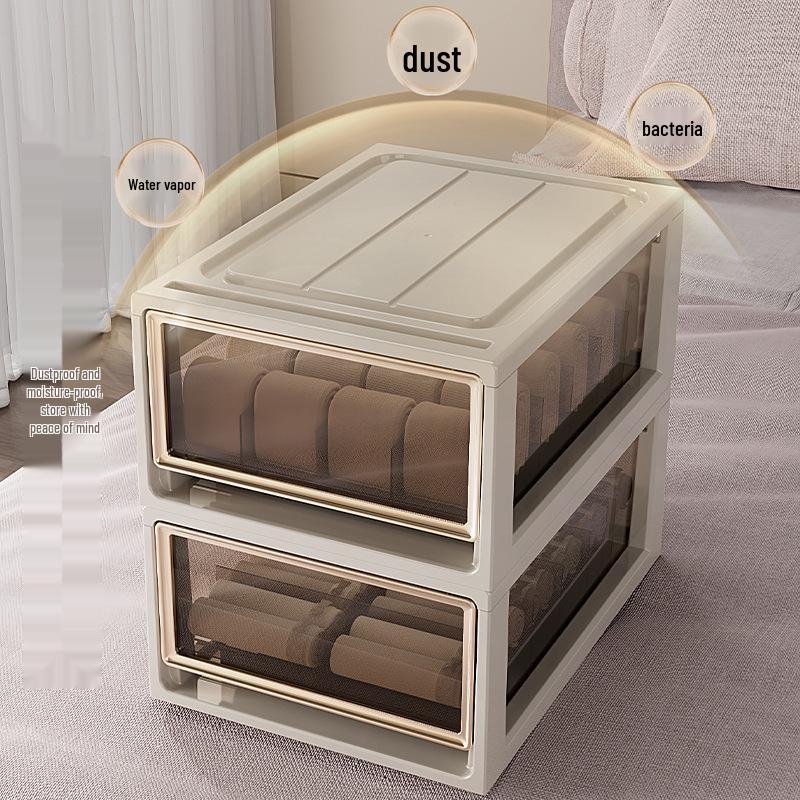 Transparent Plastic Underwear and Socks Drawer Organizer for Bedroom Wardrobe - Three-in-One Pull-Out Storage Box