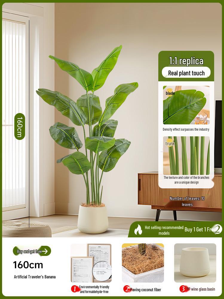 Luxury Fishtail Palm Artificial Tree for Indoor Living Room Decor - Bionic Green Plant In Pot for Floor Landscaping.