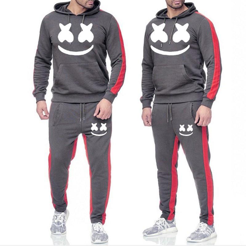Completo da uomo invernale con cappuccio in misto cotone Tuta sportiva con stampa Marshmello Smile