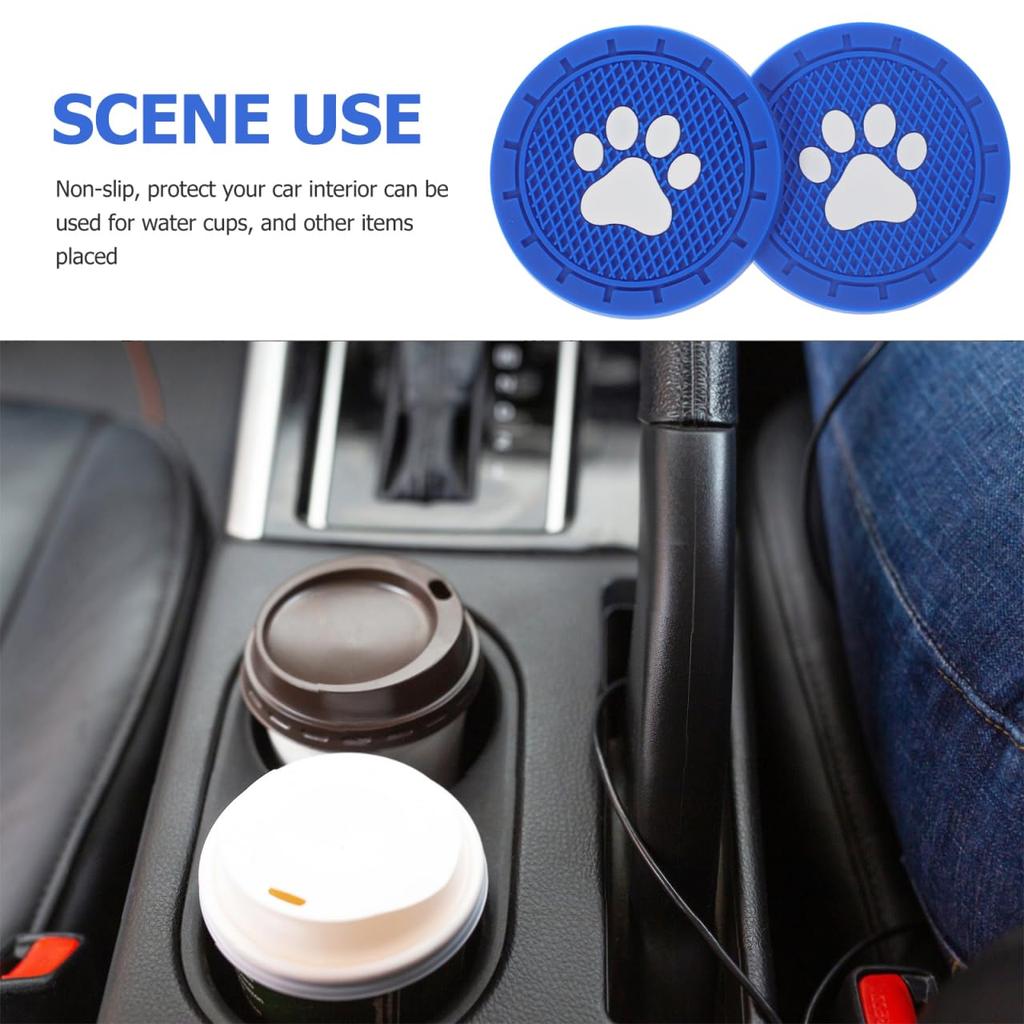 LEDMOMO Car Paw Print Set of 7cm Drink Holder PVC Heat Stain Noise Car Interior Blue Coasters, Design, 4, Diameter, Compatible, Non-Slip, Washable,