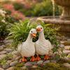 Resin Flowerpot Couple Duck Shape Planter with Drainage Holes Non-Slip Base