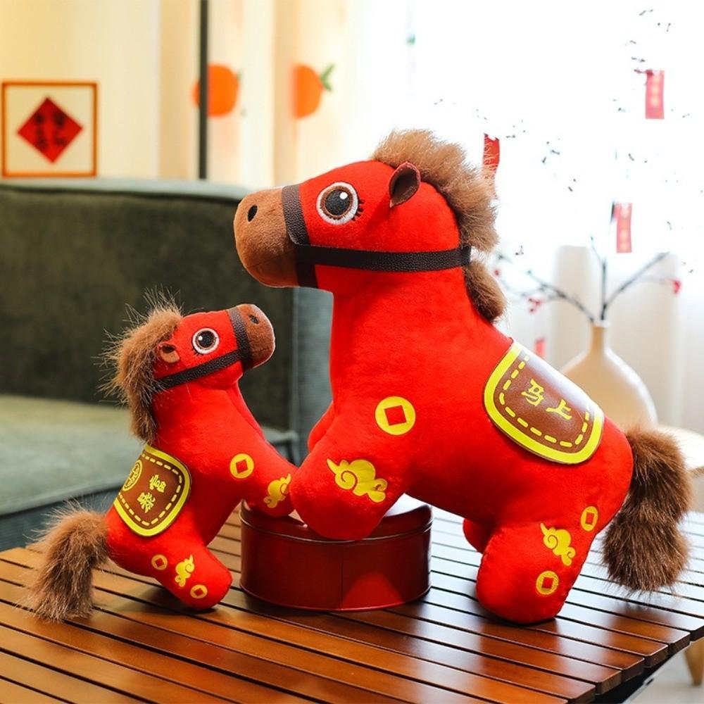 Red Horse Plush Toys Letter Print Zodiac Pony Figurine Good Luck New Year Mascot Chinese New Year