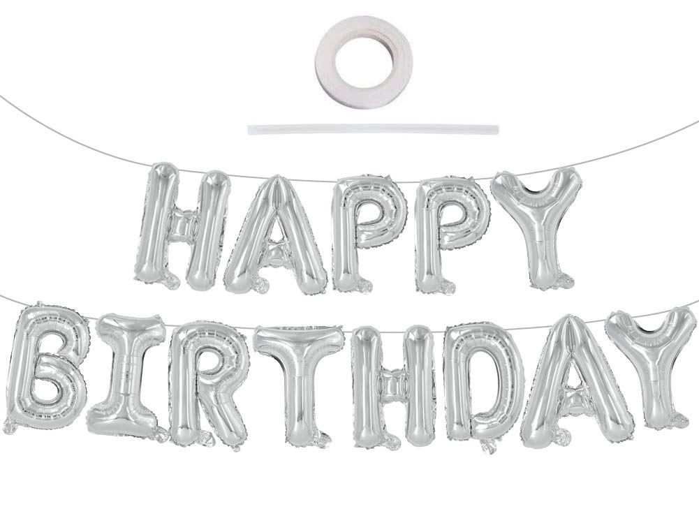 Gold Blue Happy Birthday Balloon 16Inch Foil Letters Birthday Sign Banner Bunting for Girls Boys Kids Adults Birthday Decoration