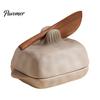 Minimalist Kitchen Decor Ceramic Butter Dish with Lid And Wooden Knife, Countertop Stoneware Container Tray, Keeper for Fridge Storage & Table Serving