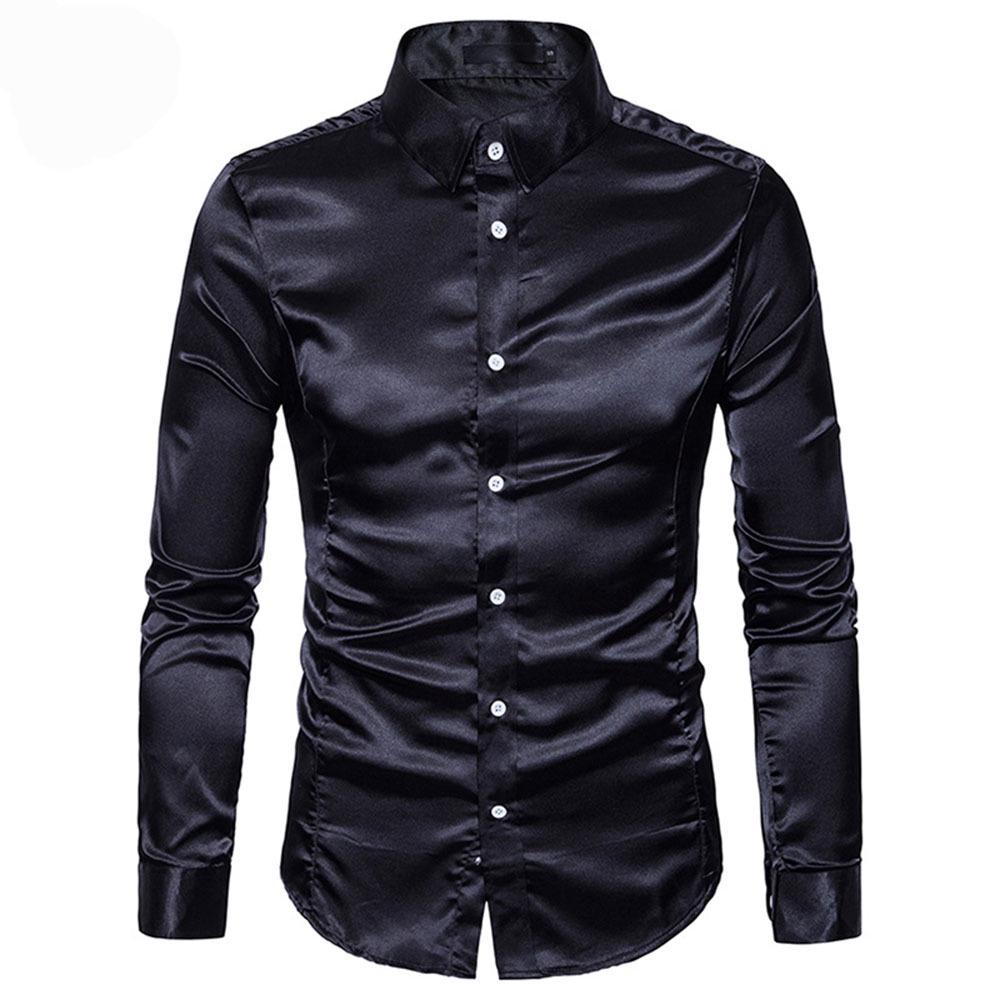 European Fit Men's Shiny Mercerized Cotton Long Sleeve Business Shirt