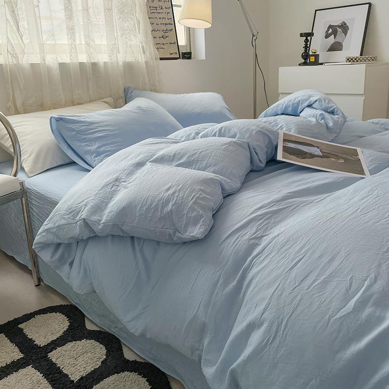 Solid Color Pure Cotton 4-Pcs Set Class A Maternal Infant Grade Naked Sleeping Sheets Quilt Cover Washed Cotton Bedding 3-Pcs Set