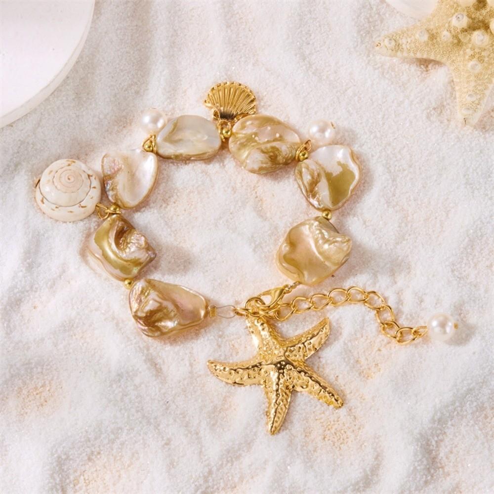 Beads Starfish Pendant Necklace Gold Color Beach Bracelet Vintage Sweater Chain Gifts
