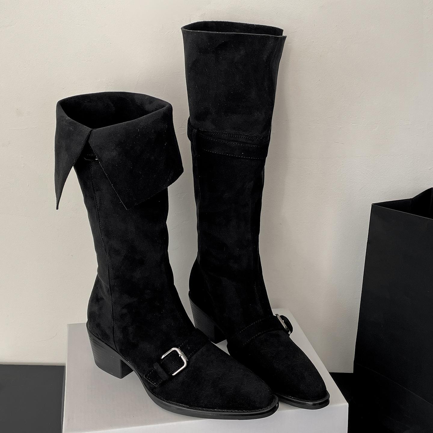 

Queen Fan Vintage Maillard Style Thick Heel Boots Children s Boots 2025 New Autumn Skinny Knight Boots 35 чёрный