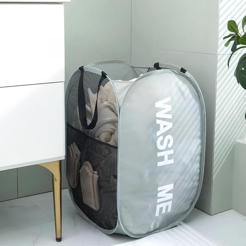 Durable Folding Simple Laundry Basket Large Washable Clothes Toy Storage Organizer Fashion Mesh Breathable Bathroom Accessories