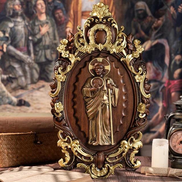 

Vintage Religious St. Jude Catholic Statue, Patron Saint of Troubled Times and Evil Wall Hanging Decor high 35cm золотий