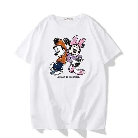 Mickey Minnie 2025 Summer Streetwear Cotton T Shirt for Unisex Women Casual Graphic Tee Cartoon Print Tops Art Can Be
