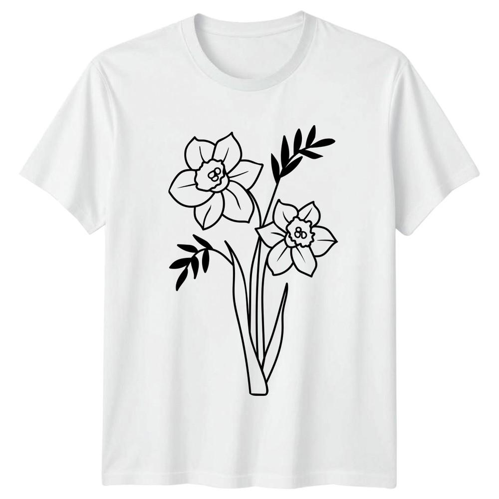 Daffodils Simple Line Art Drawing TShirt Spring Flower Botanical S