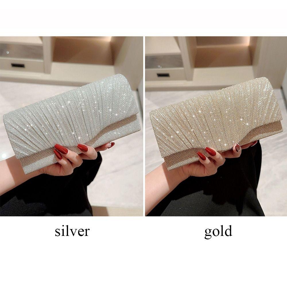 Elegant Sequins Evening Bags Gold Silver Satin Clutches Clutch Bag Banquet Fashion Chain Bags Gold Silver Clutch Bag