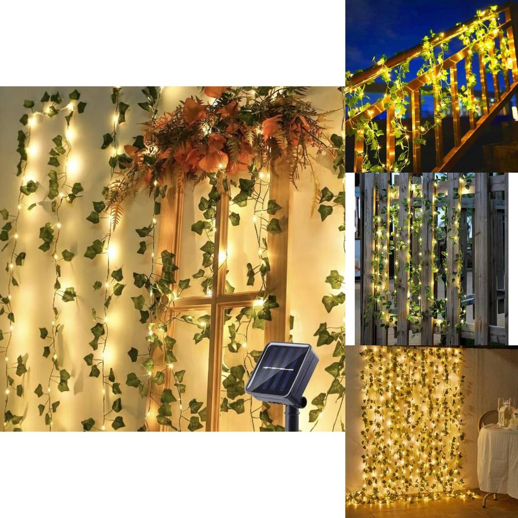 Solar Powered Ivy Leaf Led String Lights For Outdoor Garden Party Decor