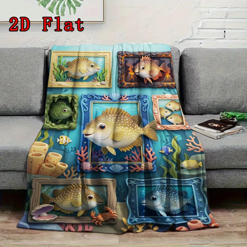 Underwater Fish Frames 2D Flat Pattern Flannel Blanket, High Quality All Seasons, Home Decor, Warmth and Comfort, Perfect for Christmas Gifts.