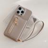 For iPhone 15 Pro Case Card Slots Kickstand PU Leather Back Cover with Zipper Pocket,Wrist Strap