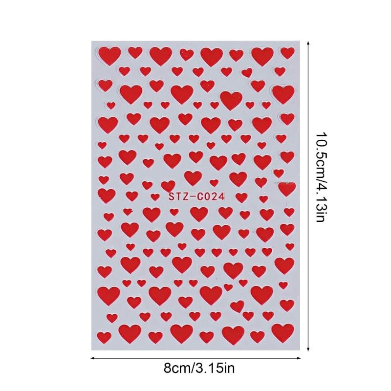 Valentinstag Nagelkunst Aufkleber 3D Klebe Rot Herz Nagel Abziehbilder Nagel Zubehör Nagelkunst Design Dekoration Zubehör