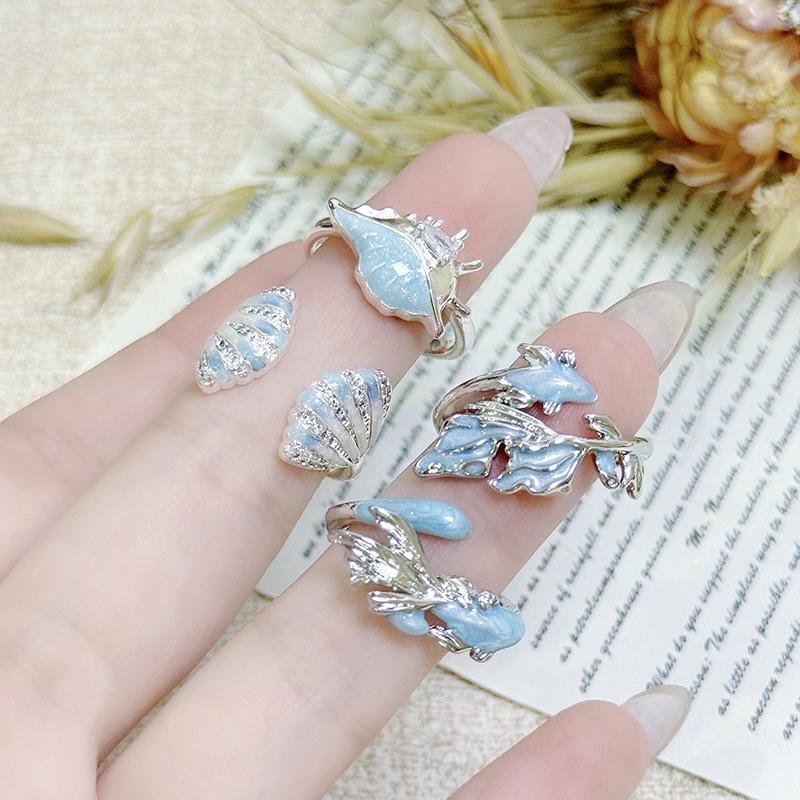 [Ocean World] Blue Fish Conch Enamel Oil Drop Y2K Zir*****Pen Ring Personality Niche Ring Female