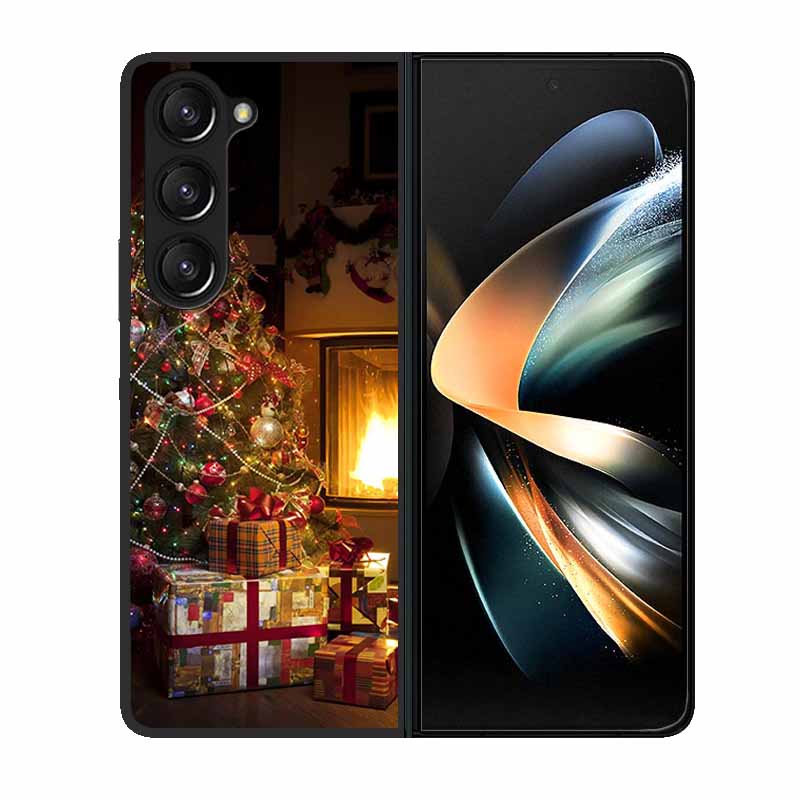 Christmas Case For Samsung Galaxy Z Fold 6 5 4 3 Cover Fold5 Fold4 Lovely Black Hard Plastic PC Cover For Galaxy Z Fold5 5G Case