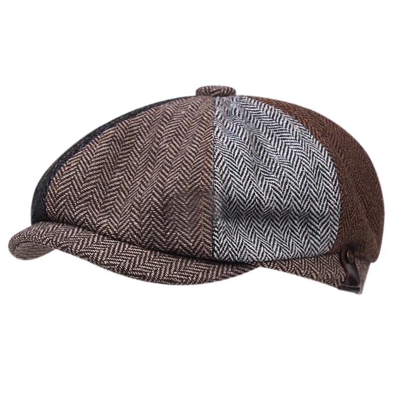 Winter  Caps Men Women Berets Hat Classic Plaid Stripe Beret Cotton Flat Cap British Painter Herringbone Hat  56-60cm