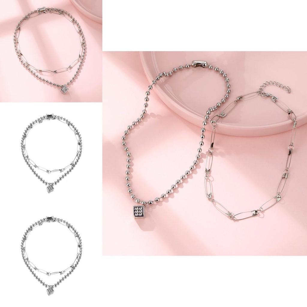 Elegant Silver Geometric Dice Pendant Layered Necklace For Fashionable Women Stylish Gift