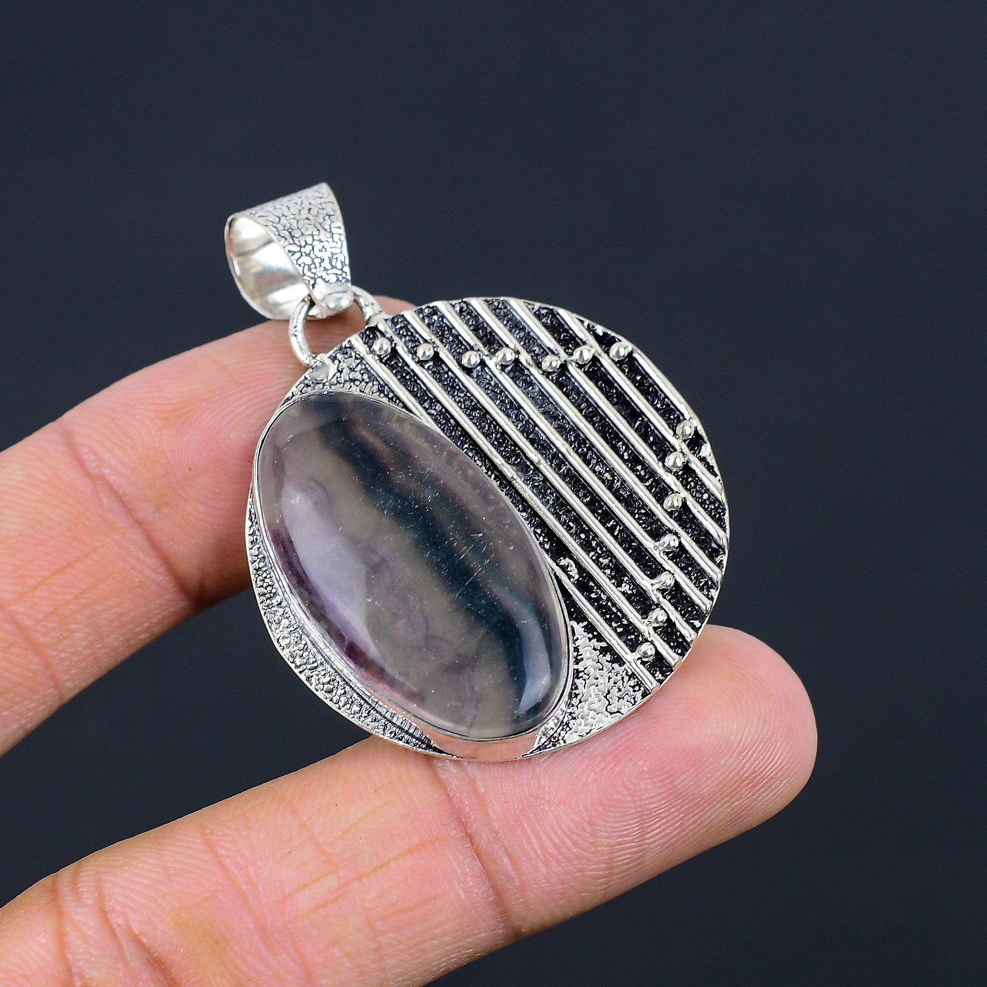 Natural Multi Fluorite No Stone 925 Sterling Silver Bezel Mother Pendant Jewelry