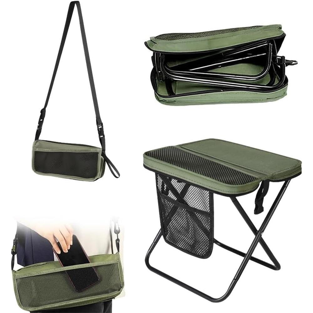 Folding stool, foldable backpack stool, portable folding stool with shoulder strap and side pocket,