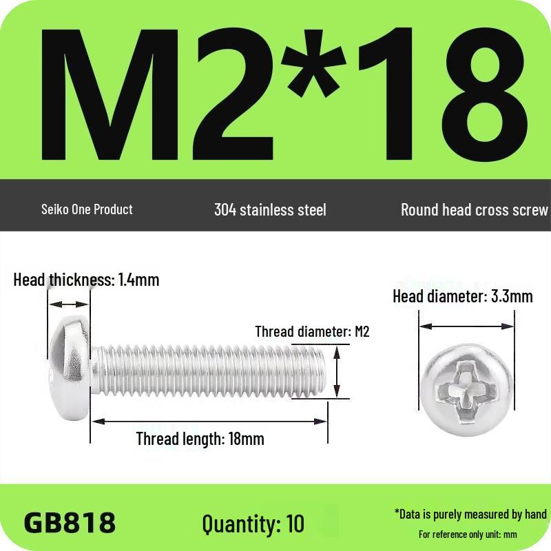 Phillips Pan Head Machine Screws, 304 Stainless Steel, Sizes M1-M10