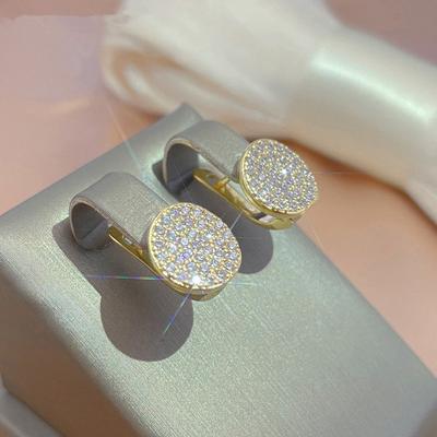Korean Autumn And Winter Exaggerated Ear Buckles, Round Dense Inlaid Personalized Versatile Earrings, Classic Fashion Earrings For Women