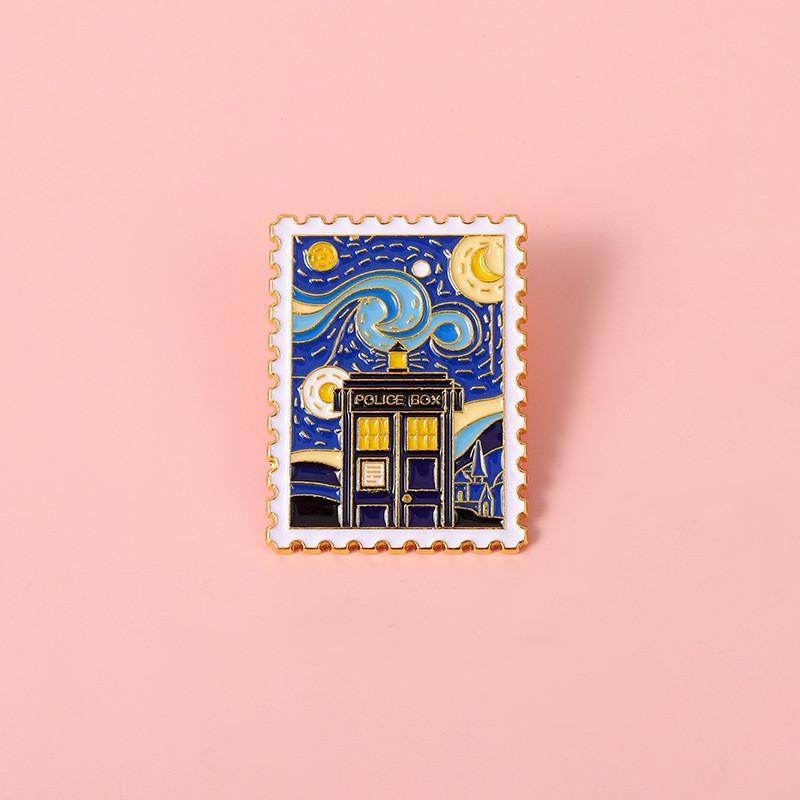 Van Gogh Elegant Starry Night Enamel Brooch Chic Geometric Style Ideal For Unisex Fashion Display