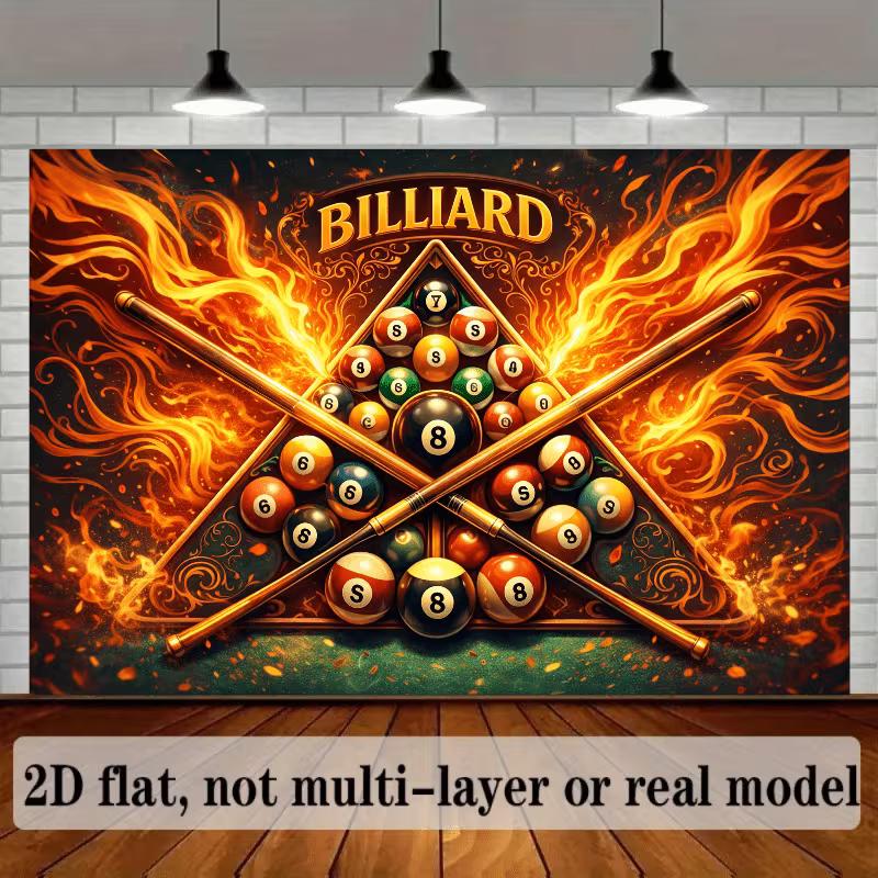 2D Vintage Feuer Billard Kulisse, Pool Billard Fotografie Hintergrundtuch für Bar & Party