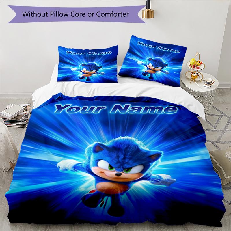 Sonic Custom Name Text Print 1Pc Bedding Set Duvet Cover With Two Pillowcases Soft Bed Linen For Household Bedroom