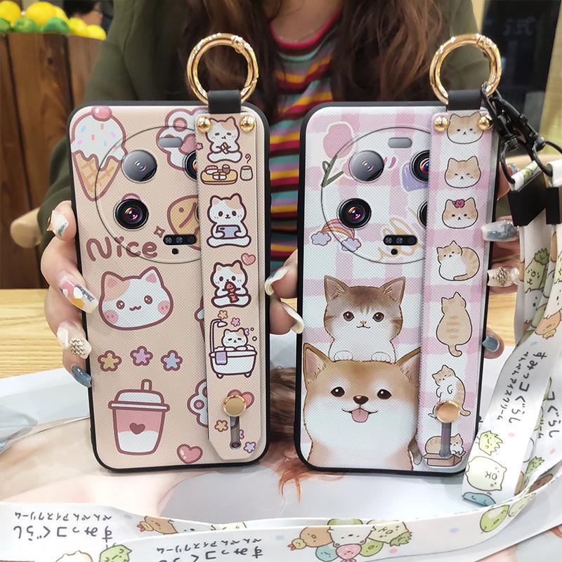 Cartoon Soft case Phone Case For Xiaomi 13 Ultra Lanyard Anti-knock Protective Ring Silicone Wristband Durable Cute