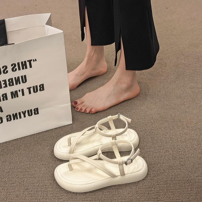Sommar Damer Retro Stil Clip Tå Flats Sandaler Damer Komfort Mjuk Sula Gladiator Sandaletter