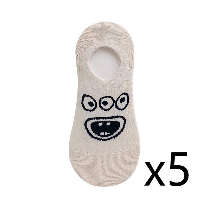 5 Paires Chaussettes Bateau Cartoon Drôles Chaussettes pour Femmes Été Fines Invisibles Bouche Peu Profonde Japonaises Mignonnes Courtes